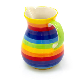 Hand Painted Rainbow Stripe Ceramic Flower Jug Vase | Serving Jug Water Pitcher Large Milk Jug | Kitchen Jug Glazed Vase Jug For Flowers