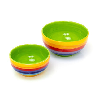 Hand Painted Rainbow Stripe Ceramic Set Of 2 Tapas Bowls | 2 Piece Snack Bowls Dipping Bowls Party Bowls | Duo Of Serving Bowls For Olives Nuts And Nibbles