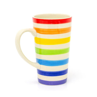 Hand Painted Tall Rainbow Mug | Rainbow Stripe Ceramic Tall Latte Coffee Mug
