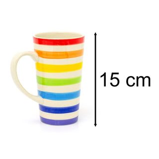 Hand Painted Tall Rainbow Mug | Rainbow Stripe Ceramic Tall Latte Coffee Mug