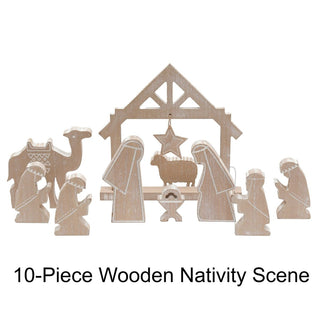 Handcrafted 10 - Piece Wooden Nativity Set Traditional Nativity Scene with Figures