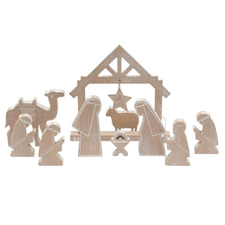 Handcrafted 10 - Piece Wooden Nativity Set Traditional Nativity Scene with Figures