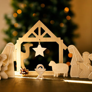 Handcrafted 10 - Piece Wooden Nativity Set Traditional Nativity Scene with Figures