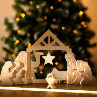 Handcrafted 10 - Piece Wooden Nativity Set Traditional Nativity Scene with Figures