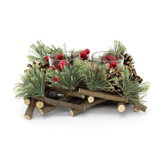 Handcrafted Christmas Double Tealight Candle Holder ~ Xmas Table Centrepiece