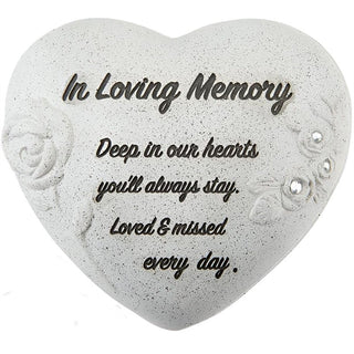 Heart Memorial Ornament, 14cm Stone Effect Indoor Outdoor Sympathy Gift