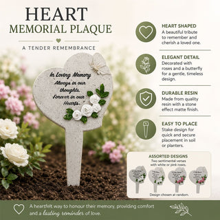 Heart Memorial Plaque, 20cm Stone Effect Resin Remembrance Plaque