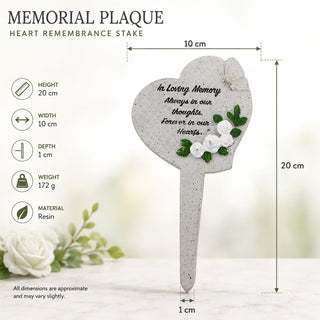 Heart Memorial Plaque, 20cm Stone Effect Resin Remembrance Plaque