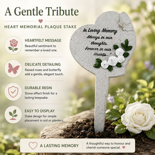 Heart Memorial Plaque, 20cm Stone Effect Resin Remembrance Plaque