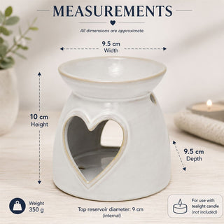 Heart Oil Burner, 10cm Ceramic Tealight Wax Melt and Essential Oil Burner