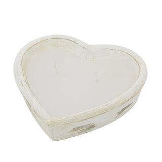 Heart Shaped Cement Candle | Rustic Whitewashed Dual Wick Candle in Cement Pot