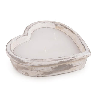 Heart Shaped Cement Candle | Rustic Whitewashed Dual Wick Candle in Cement Pot