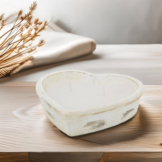 Heart Shaped Cement Candle | Rustic Whitewashed Dual Wick Candle in Cement Pot