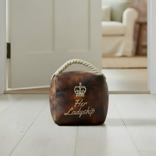 Her Ladyship Faux Leather Doorstop, 16cm Novelty Slogan Door Stop Rope Handle