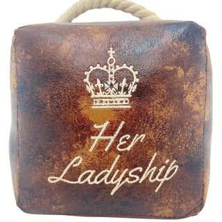 Her Ladyship Faux Leather Doorstop, 16cm Novelty Slogan Door Stop Rope Handle