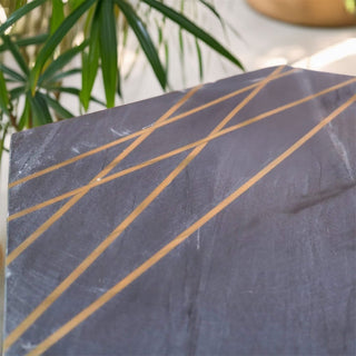 Hexagon Black Marble Side Table | Wooden Accent End Table with Brass Detailing