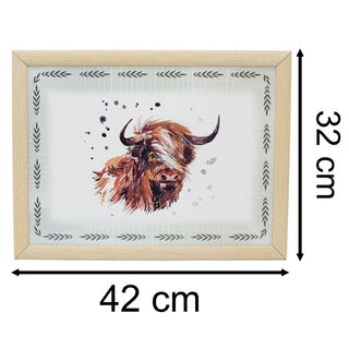 Highland Cow Lap Tray with Cushion, 42cm Bean Bag Cushioned Padded Laptray