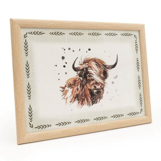 Highland Cow Lap Tray with Cushion, 42cm Bean Bag Cushioned Padded Laptray