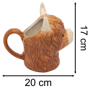 Highland Cow Milk Jug, 19.5cm Ceramic 3D Cow Pitcher, 320ml Farmhouse Cream Jug
