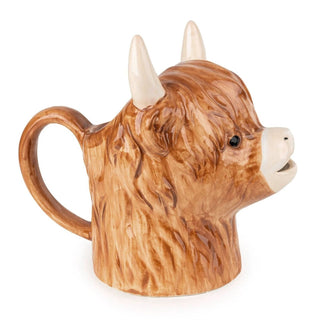 Highland Cow Milk Jug, 19.5cm Ceramic 3D Cow Pitcher, 320ml Farmhouse Cream Jug