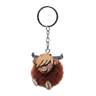 Highland Cow Pom Pom Keyring, 4cm Wool Pom Pom Bag Charm, Mini Animal Keychain
