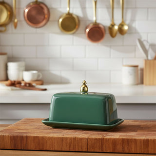 Historic Royal Palaces Butter Dish, 11x17cm Green Ceramic Butter Dish with Lid