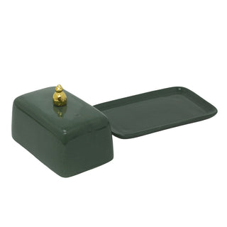 Historic Royal Palaces Butter Dish, 11x17cm Green Ceramic Butter Dish with Lid