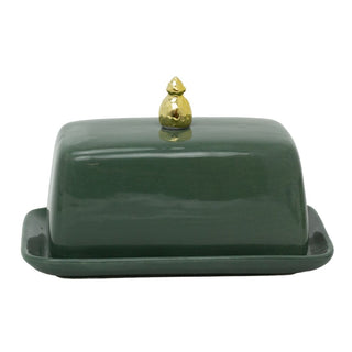 Historic Royal Palaces Butter Dish, 11x17cm Green Ceramic Butter Dish with Lid