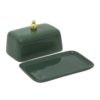 Historic Royal Palaces Butter Dish, 11x17cm Green Ceramic Butter Dish with Lid