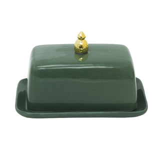 Historic Royal Palaces Butter Dish, 11x17cm Green Ceramic Butter Dish with Lid