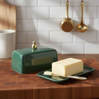 Historic Royal Palaces Butter Dish, 11x17cm Green Ceramic Butter Dish with Lid