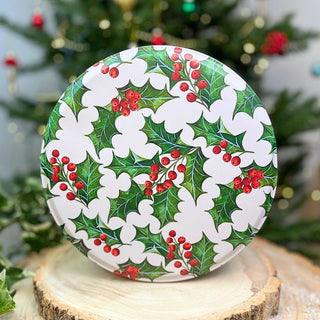 Holly & Berries Christmas Cake Tin | Round Festive Baking Storage Tin 24x12cm