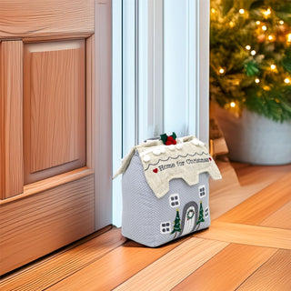 Home for Christmas Cottage Doorstop | Festive Fabric House Door Stop - 21cm