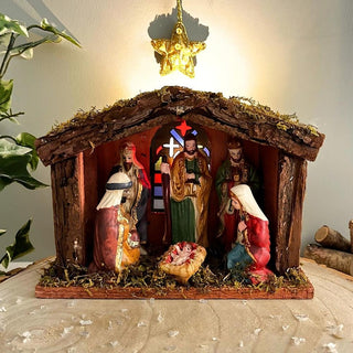 Illuminated Christmas Nativity Scene - Battery Operated Light Up LED Nativity Stable and Figurines Set