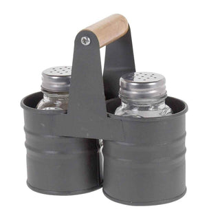 Industrial Salt and Pepper Shakers with Metal Holder, Glass Salt & Pepper Pots