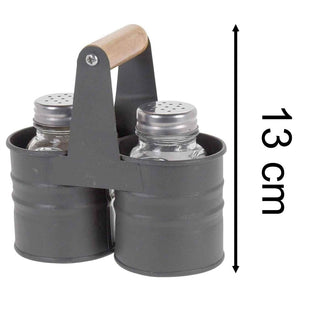 Industrial Salt and Pepper Shakers with Metal Holder, Glass Salt & Pepper Pots