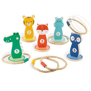 Janod Animals Wooden Ring Toss Quoits Game | Kids Outdoor Hoopla Target Game 3+