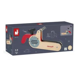 Janod Brico Kids Wooden Toy Chainsaw Tool with Rotating Silicone Blade | Age 3 - 8