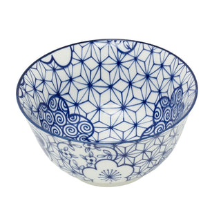 Japanese Style Blue and White Ceramic Bowl, 11.5cm Footed Tapas Snack Bowl