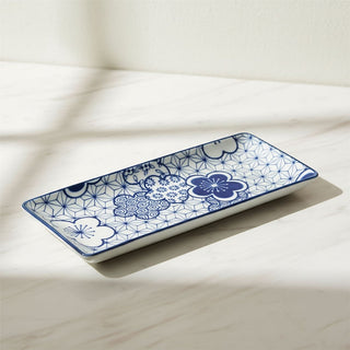 Japanese Style Blue and White Ceramic Serving Platter, 24.5cm Snack Tray Dish