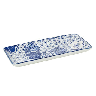 Japanese Style Blue and White Ceramic Serving Platter, 24.5cm Snack Tray Dish