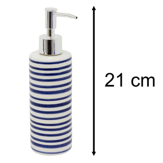 Jeff Banks Ceramic Soap Dispenser, 21cm Blue & White Stripes Hand Wash Dispenser