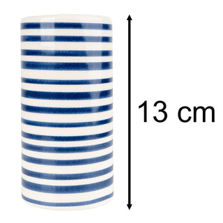Jeff Banks Ceramic Toothbrush Holder, 13cm Toothbrush Pot Striped Blue Design