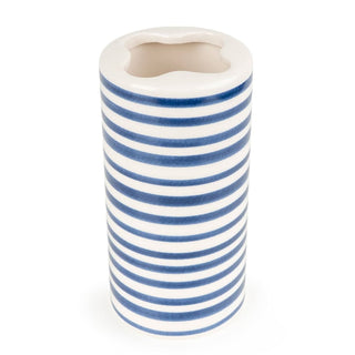 Jeff Banks Ceramic Toothbrush Holder, 13cm Toothbrush Pot Striped Blue Design