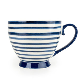 Jeff Banks Mug, 330ml Blue and White Striped Ceramic Tea and Coffee Mug