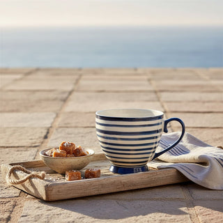 Jeff Banks Mug, 330ml Blue and White Striped Ceramic Tea and Coffee Mug