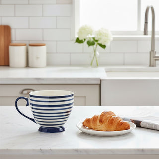 Jeff Banks Mug, 330ml Blue and White Striped Ceramic Tea and Coffee Mug
