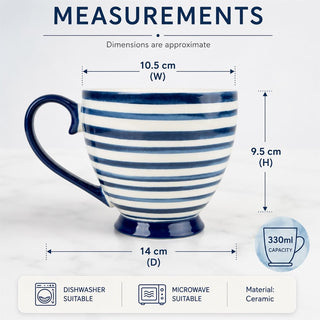 Jeff Banks Mug, 330ml Blue and White Striped Ceramic Tea and Coffee Mug