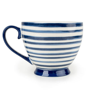 Jeff Banks Mug, 330ml Blue and White Striped Ceramic Tea and Coffee Mug