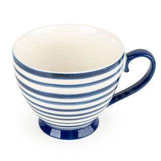 Jeff Banks Mug, 330ml Blue and White Striped Ceramic Tea and Coffee Mug